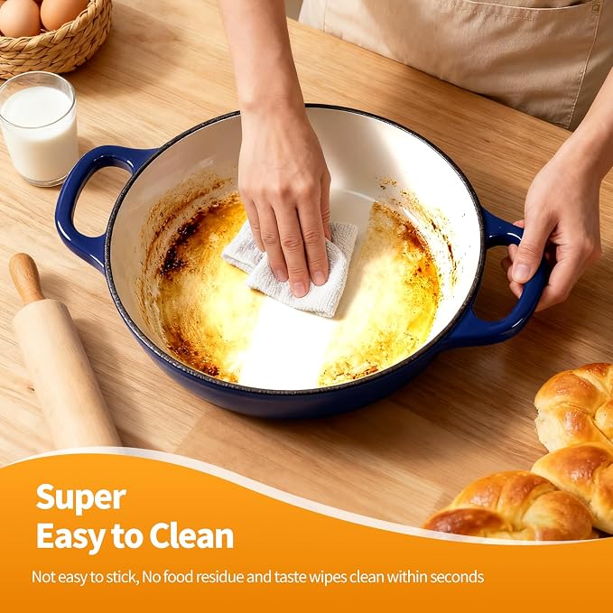 ONKO Dutch Oven For Sourdough Bread Baking, 6QT Enameled Cast Iron Dutch Oven Pot With Lid, Non-stick Sourdough Baking Pan with Bread Dome, Round Ceramic Dutch Ovens Pot with Cloche for Homemade