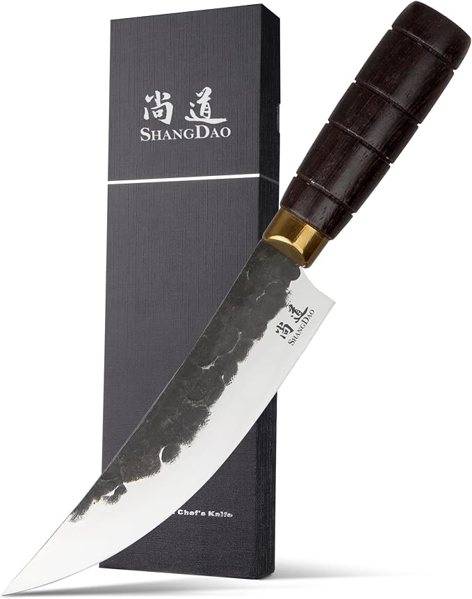 SHANGDAO Chef Knife, Black Forged Kitchen Knife with High elastic stainless steel Stainless Steel Blade, Professional Handcrafted Chefs Knife, Ergonomic Handle Grip and Gift Box