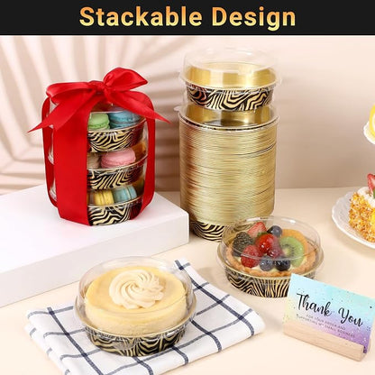 Beasea 7.3oz Cheesecake Pan with Lids, 20 Pack 4 Inch Round Aluminum Foil Disposable Tart Tins, Cupcake Container with Lids Mini Pie Tart Pans Baking Cups For Pizza Quiche - Tiger Stripes