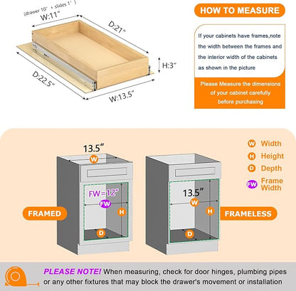 Pull Out Cabinet Organizer, 11" W x 21" D | Soft Close, Heavy Duty Slides, Wood Slide Out Drawers, For Kitchen Cabinets