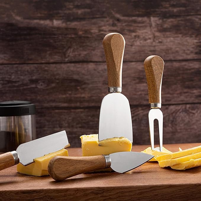 6 Piece Cheese Knives Set with Wooden Handle, Mini Steel Stainless Cheese knife set for Charcuterie and Cheese spread, Perfect for Cheese Slicer and Butter Cutter (Cheese Knife Set-6)