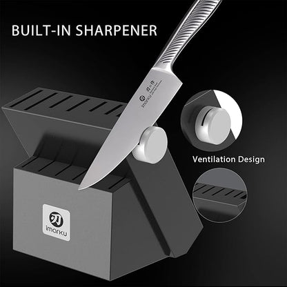 imarku Knife Block Set, 14Pcs High Carbon Stainless Steel Knife Set with Block, Kitchen Knife Set Black, Dishwasher Safe, Build-in Sharpener, Gifts for Men
