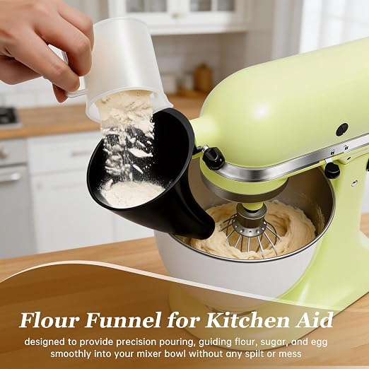 Black Kitchen Aid Attachments for Mixer, Mess-Free Pouring for Flour & Egg Liquid, Fits Tilt-Head 5 Qt (KSM150), Perfect for Baking, Dishwasher-Safe Stand Mixer Accessories