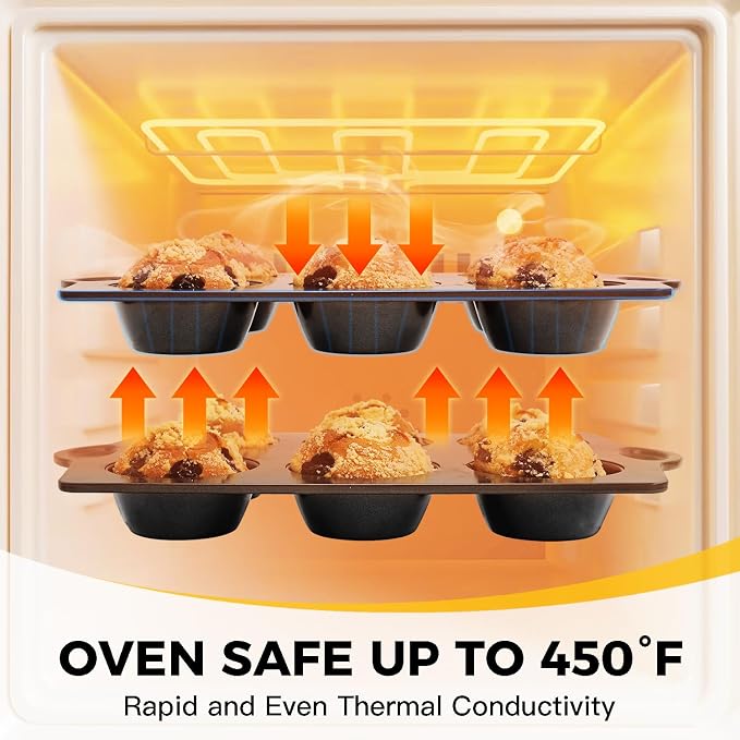 HONGBAKE Non-Stick Muffin Pans, Cupcake Pan with Silicone Baking Cups, 2 Pack Non toxic Healthy Muffin tin, Heavy duty-Dark Grey