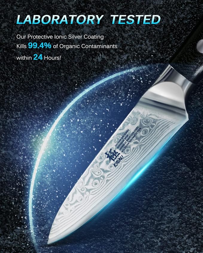KYOKU 3.5" Japanese Paring Fruit Knife,UPGRADED Silver Ion Damascus Blade VG10 Ultra Sharp Small Kitchen Knife for Professional &Home Chefs,Vegetable Peeler for Peeling with Cover,Gifts for Father Men