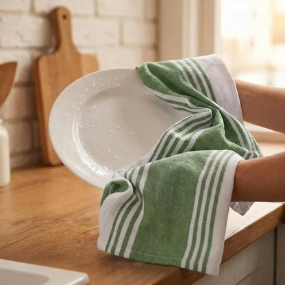 Urban Villa Kitchen Towels 100% Cotton Dish Towels for Kitchen (Set of 6)20”x30” Dish Cloths Highly Absorbent Kitchen Linen Set with Hanging Loop Perfect for Drying Dishes Cleaning Towels-Green White