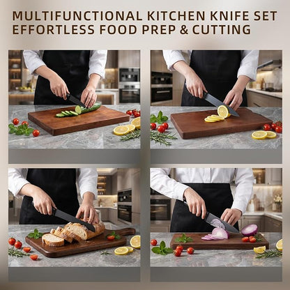 ZHANG XIAO QUAN 15-Piece Kitchen Knife Set with Block, High Carbon Stainless Steel, Ergonomic Hollow Handles, Durable Sharp Blades for Precision Cutting, Black