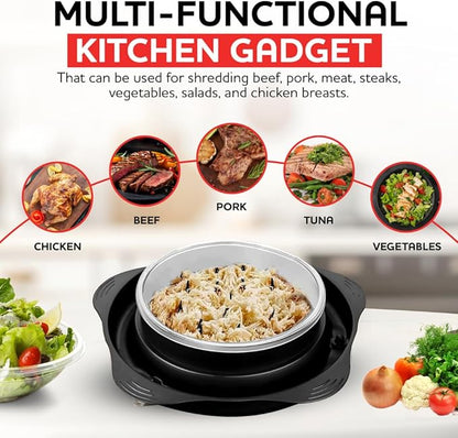 Large Chicken Shredder Tool Twist with Suction Cups, Ergonomic Handle & Strong Anti-Slip, Kitchen Gadget for Shredding Chicken Breast, Pork & Beef, Visible Meat Shredder Machine with Transparent Lid