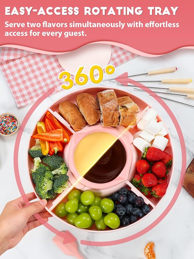 LUSHYUM Chocolate Fondue Pot Set Electric Melting Machine, 4-Cup Capacity 4 Trays 6 Forks 1 Spatula Cheese Warmer, Ideal Gift for Couple Family & Date Night Idea House Warming Holidays Essentials