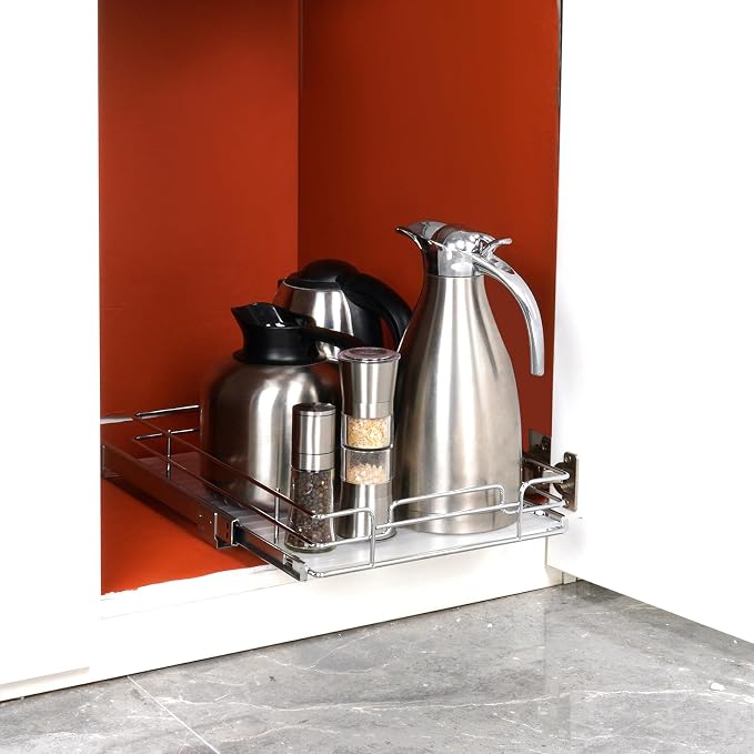VEVOR 12.5"Wx21"Dx3.5"H Pull Out Cabinet Organizer, Heavy Duty Slide Out Pantry Shelves, Chrome-Plated Steel Roll Out Drawer, Drawer Storage for Home Under Sink, 14"Wx22"Dx7"H Install Size for Cabinet