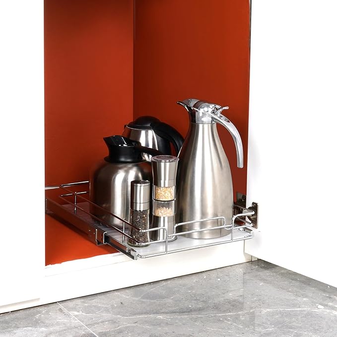 Happybuy 11" W x 21" D Pull Out Cabinet Organizer - Heavy Duty Chrome-Plated Steel Sliding Drawers for Pantry, Home, Kitchen Cabinet, Bathroom.