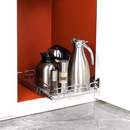 Happybuy 11" W x 21" D Pull Out Cabinet Organizer - Heavy Duty Chrome-Plated Steel Sliding Drawers for Pantry, Home, Kitchen Cabinet, Bathroom.