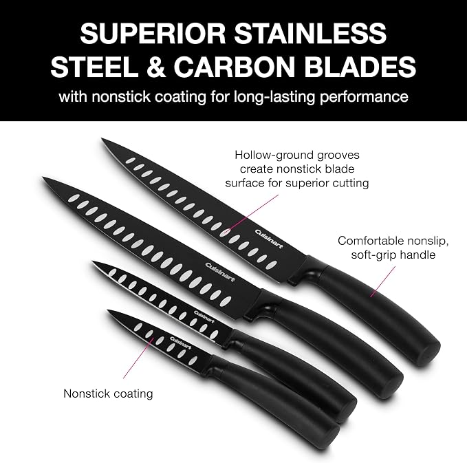 Cuisinart C77NS-7P Classic Nonstick Edge Collection 7-Piece Cutlery Knife Set with Acrylic Stand, Black