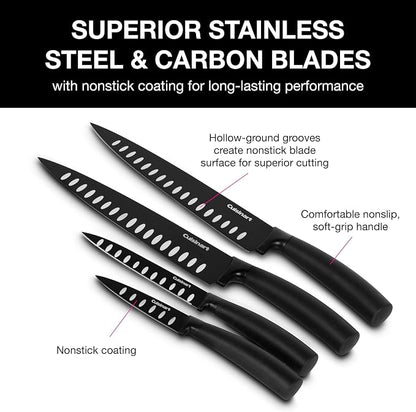 Cuisinart C77NS-7P Classic Nonstick Edge Collection 7-Piece Cutlery Knife Set with Acrylic Stand, Black