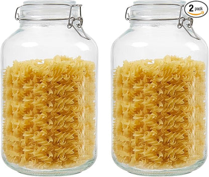 BJONKZ 2 Pack 1 Gallon Glass Jars with Airtight Lids – Food Storage Containers with Preserving Seal Wire Clip Fatening, Glass Canisters for Kitchen Canning Flour, Cereal, Sugar, Beans (1 Gallon*2)