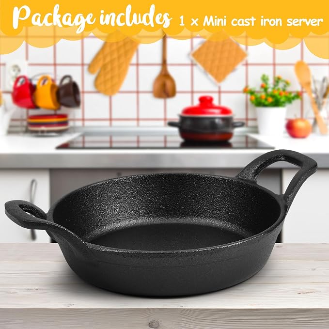 Ziliny Mini Cast Iron Skillets 6.3 x 6.3 x 1.5 Inch Cast Iron Pan Small Ramekin Set Black Casserole Dish Cookware Oven Safe Mini Skillets for Kitchen Indoor Outdoor Picnic (1 Pack)