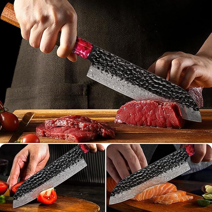 COOKLET'S Damascus Santoku Knife, Japanese VG10 Steel Core Kitchen Knife, Ultra Sharp Professional Chopping Cooking Knife, G10 Ergonomic Handle with Luxury Gift Box