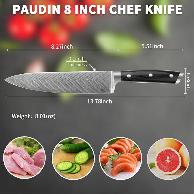 Chef Knife,Super Sharp Professional Kitchen Knife,Ultimate 8 Inch Chef's Knife with Ergonomic Handle, Gift Box for Family & Restaurant (black)