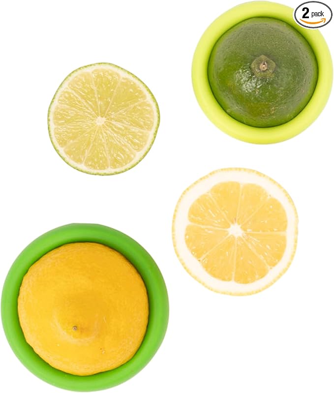 Food Huggers Set of 2 Reusable Silicone Food Savers - Small Sizes - Patented Product - Green and Yellow