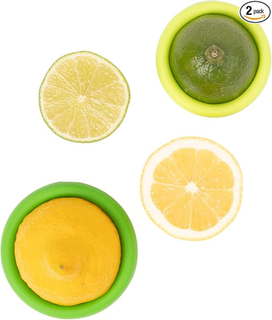 Food Huggers Set of 2 Reusable Silicone Food Savers - Small Sizes - Patented Product - Green and Yellow