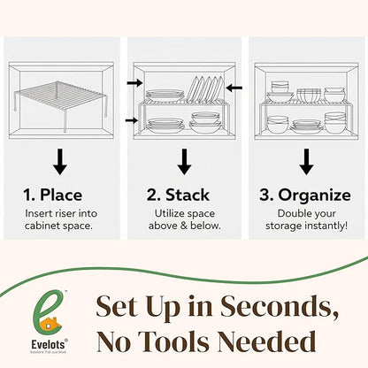 Evelots Kitchen Cabinet Wire Shelf Organizer/Rack - 6 Pack Sturdy Metal Shelf Risers - Double Your Counter Space - Great for Kitchen, Freezer, Pantry and Bathroom - Rustproof - White