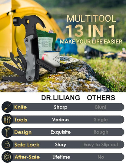 Fathers Day Dad Gifts from Daughter Son Wife, 13 in 1 Hammer Multitool, Cool Camping Accessories Survival Tools, Unique Birthday Present Ideas Gifts for Men, Husband, Grandpa, Step Dad, Him