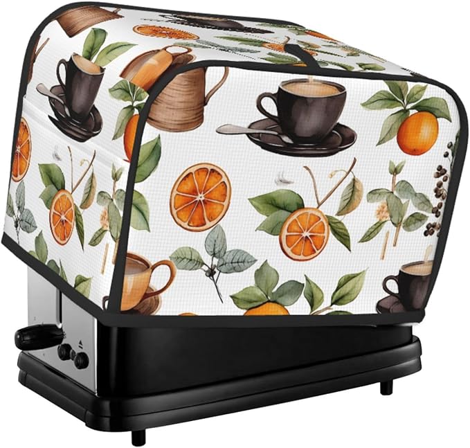 Orange Coffee 2 Slice Toaster Cover Wide Slot Dustproof Bread Maker Cover Fingerprint Protection Kitchen Appliance Cover Toaster Bag