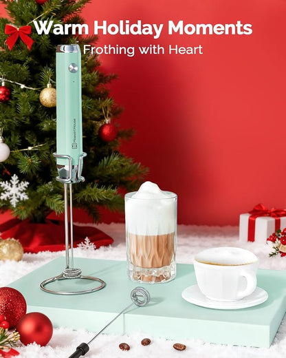 Maestri House Rechargeable Milk Frother with Stand, LunaFro Handheld Foam Maker for Lattes & Cappuccino, Christmas Gift for Coffee Lovers, Soft Aqua