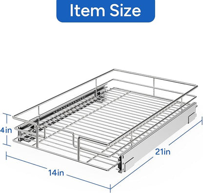 ROOMTEC Pull Out Cabinet Organizer, Cabinet Pull Out Shelves 14" W x 21" D, Heavy Duty Cabinet Drawers Slide Out Kitchen Cabinet Organizers Storage Shelf