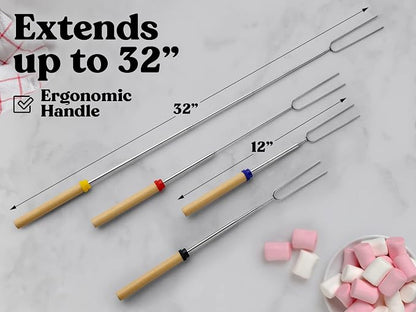 Zulay Kitchen Sturdy Marshmallow Sticks for Fire Pit Extra Long - Smores Sticks Smores Kit - Marshmallow Roasting Skewers - Hot Dog Fork Bonfire Glamping Camping Accessory 32" 8 Pack Bundle