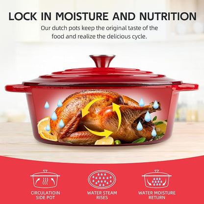 5.5 Quart Oval Enameled Cast Iron Dutch Oven Pot with Lid, Oven Safe up to 550° F & Dishwasher Safe, Sturdy Dutch Oven Cookware