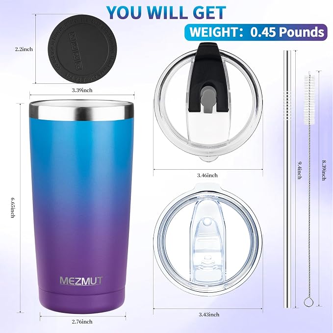 MEZMUT 20oz Tumbler Coffee Travel Mug with Daul Lid and Straw, Stainless Steel Double Wall Vacuum Spill Proof Insulated Tumbler, Hot or Iced Coffee Cups for Drinks (1Pack, Dark Lavender Green)