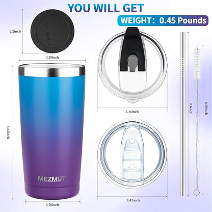 MEZMUT 20oz Tumbler Coffee Travel Mug with Daul Lid and Straw, Stainless Steel Double Wall Vacuum Spill Proof Insulated Tumbler, Hot or Iced Coffee Cups for Drinks (1Pack, Dark Lavender Green)