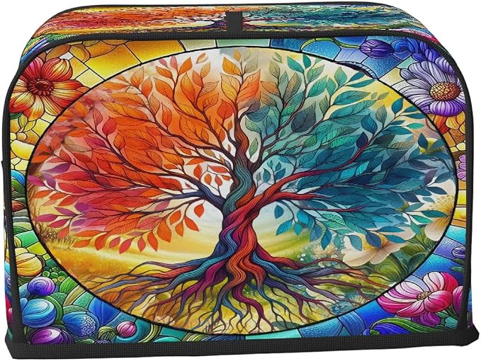 2 Slice Tree Of Life Colored Toaster Cover Waterproof Dust Fingerprint Bread Machine Cover Washable Kitchen Appliance Protector For Home Kitchen Bakeware Table Decor Women Gifts