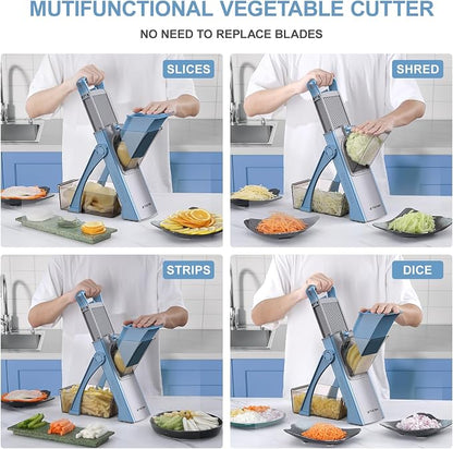 [All in 1] Upgraded Version Safe Mandoline Slicer for Kitchen, Adjustable Thickness. Veggie Slicer, Rapid Prep Mandoline, Detachable Blade, Cleaning Brush (Blue)
