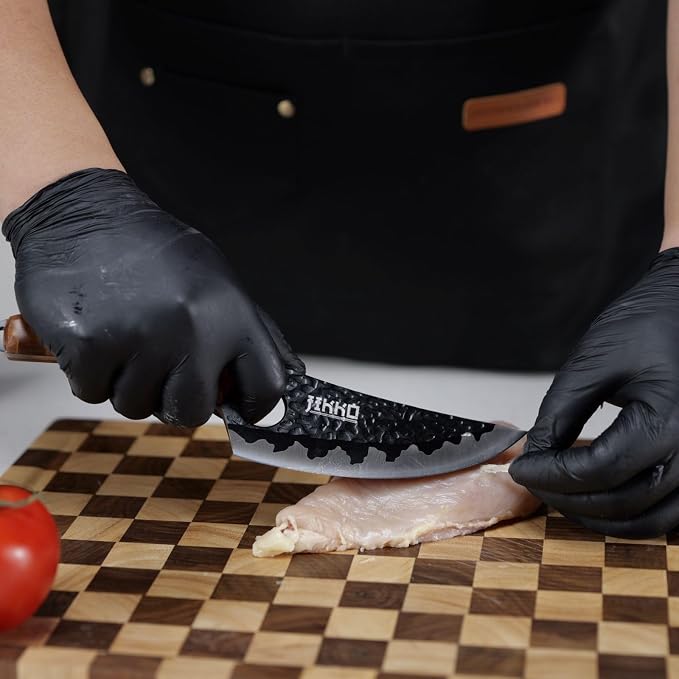 Jikko Japanese Knife Phoenix Edition Chef’s Knife, classic silhouette revisited: Forged & Hammered Blade, Black Titanium-Nitride Matte, Handcrafted Olive Wood & Resin Handle
