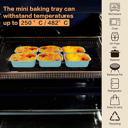 Mini Cake Pans With Lids And Spoons,5.5 oz Rectangle Mini individual Loaf Pans Disposable Aluminum Foil Small Baking Cups Tins (200, Wathet)