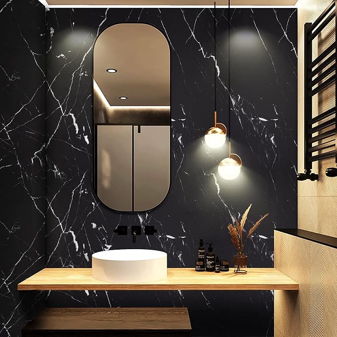 practicalWs 11.8"×78.7" Black Marble Contact Paper Matte Peel and Stick Kitchen Countertops Paper Black and White Self Adhesive Removable Waterproof Wallpaper for Cabinet Covers