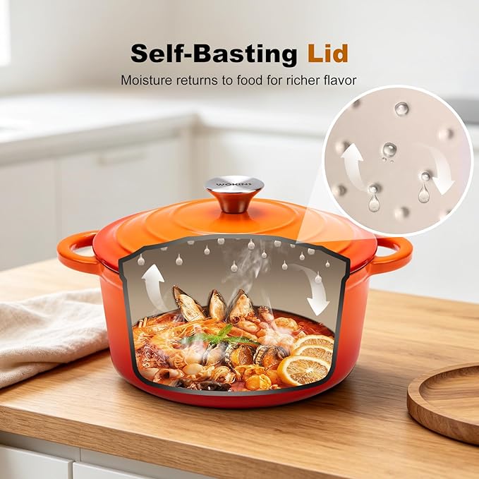 Enameled Cast Iron Dutch Oven - 5.5QT Pot with Lid,Oven Safe to 500°F,Heavy-Duty Cookware for Sourdough Bread Baking,Braising,Stews,Roasting Orange