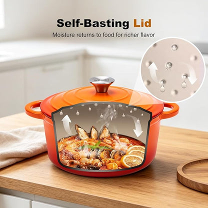 Enameled Cast Iron Dutch Oven - 5.5QT Pot with Lid,Oven Safe to 500°F,Heavy-Duty Cookware for Sourdough Bread Baking,Braising,Stews,Roasting Orange
