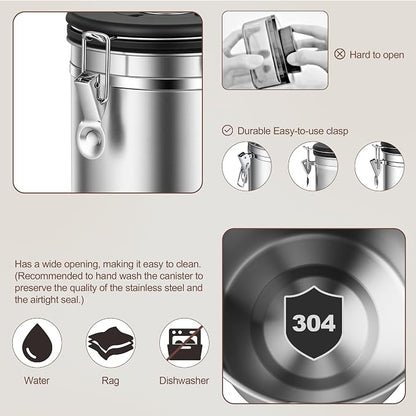 ShanSon Coffee Canister Airtight, Stainless Steel Bean Storage Container with Date Tracker & Scoop, Grounds Sugar Flour Tea Cereal Fits Kitchen Pantry, Ideal Gift for Coffee Lovers,22oz,Silver