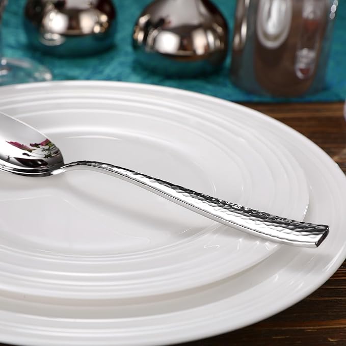 KEAWELL Premium Louis Hammered Serving Utensils, 18/10 Stainless Steel, Squared Edge Design, Mirror Finish, Dishwasher Safe (Slotted Spoons, Set of 2)