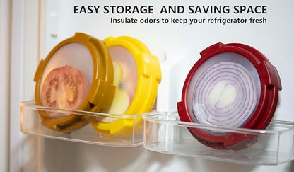 4Pcs Onion Storage Avocado Saver Holder, Lemons Garlic Tomato Peper Fruit Vegetable Container for Fridge (4PCS: Red+Yellow+Brown+Green)