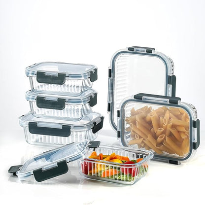 Glass Fluted Ombre grey Leak-Proof 6-Piece Set Food Storage Containers, Food Containers with Lids, Meal Prep Containers. (Rectangular)