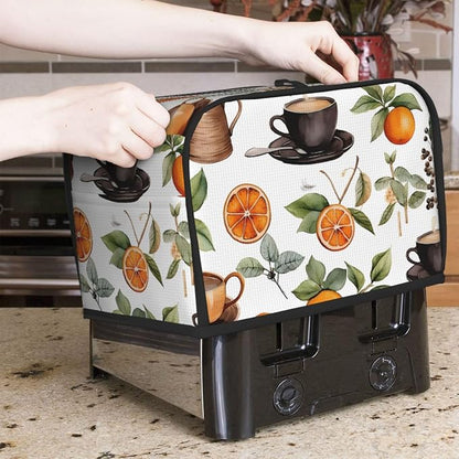 Orange Coffee 2 Slice Toaster Cover Wide Slot Dustproof Bread Maker Cover Fingerprint Protection Kitchen Appliance Cover Toaster Bag