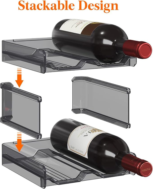 Lifewit Plastic Stackable Wine Rack for refrigerator, Cabinet, Countertop,Wine Bottle Holder, Water Bottle Organizer for Fridge, Pantry, Black, Hold 8 Bottles