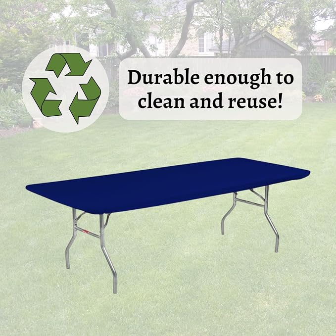 Kwik-Covers 8' Rectangle Plastic Table Covers 30" x 96", Bundle of 5 (Navy Blue)