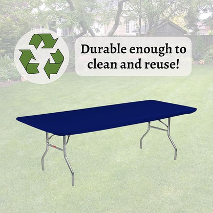 Kwik-Covers 8' Rectangle Plastic Table Covers 30" x 96", Bundle of 5 (Navy Blue)