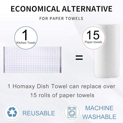Homaxy 100% Cotton Terry Kitchen Towels(White, 13 x 28 inches), Checkered Designed, Soft and Super Absorbent Dish Towels, 12 Pack