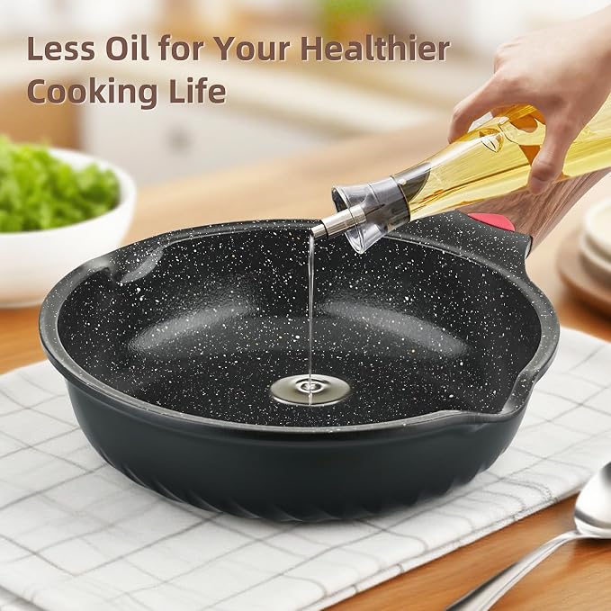 Vinchef Non Stick Frying Pans Set,10" & 12" Ceramic Pan with Lid, Deep Frying Pan & Saute Skillet, PFAS PFOA & PTFE Free, Visual Heat Indicator, Induction Ready, Frying Pans Nonstick Skillet with Lid